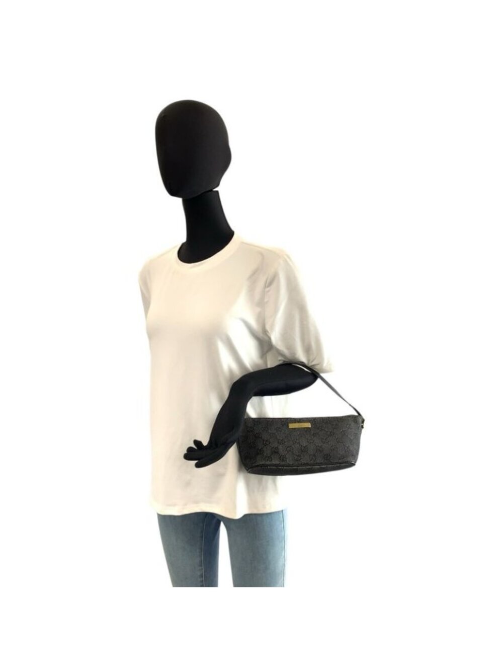 Gucci Black Gold GG Canvas Leather Handbag Pouch - Picture 6 of 9